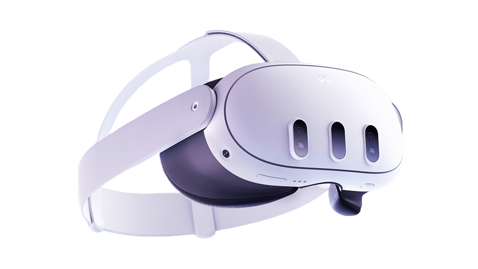 A modern white virtual reality headset with adjustable straps and ventilation slots at the front, designed for immersive multimedia experiences.