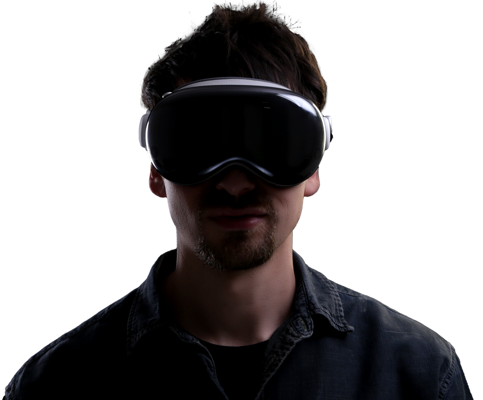 Man wearing Apple Vision Pro VR headset